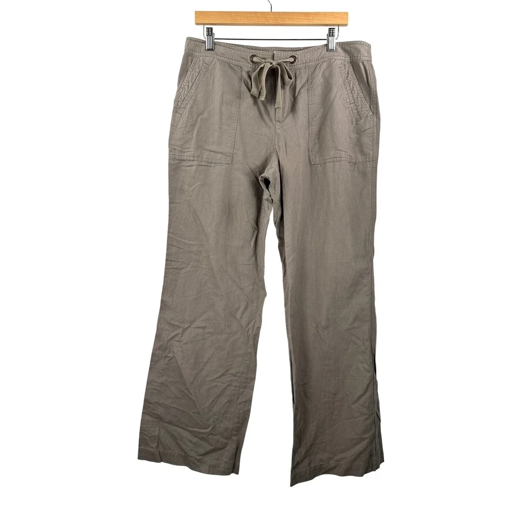 Banana Republic Ryan Fit Pants sz 12 Linen Wide Leg Drawstring coastal 90s